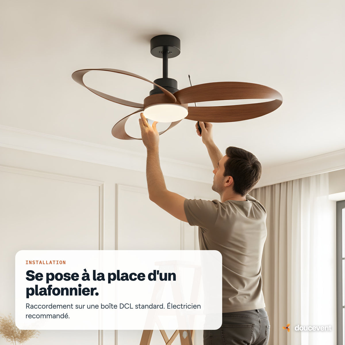 Installation du ventilateur à la place d'un plafonnier