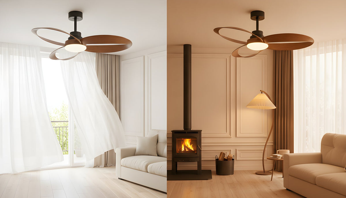 Le même salon en été et en hiver avec le ventilateur Doucevent